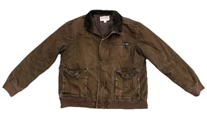 Brown Sherpa Lined Faded Workwear Jacket Mens L/XL Canvas Faded Vintage - Picture 1 of 5