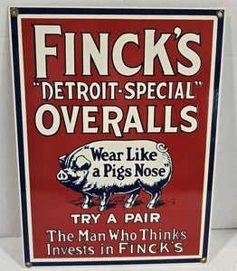 Mono especial vintage esmaltado Finck's Detroit rojo blanco azul placa de letrero  - Imagen 1 de 5
