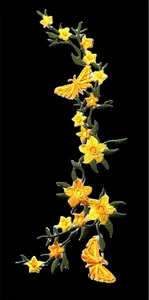 Gelbe Blume Schmetterling Stickerei Patch Bügelbild Patch 9+3/4 x 2+3/4 Zoll - Bild 1 von 3