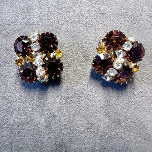 Vintage Topas Strass quadratische Clip-On Ohrringe - goldbraun funkelnd - Bild 1 von 5
