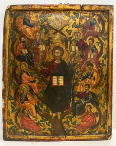 ICONA RUSSA RELIGIOSA GESU' DODICI APOSTOLI La vera vite LEGNO ARTE SACRA XVIII - Foto 1 di 20