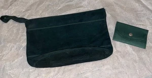 Emerald Green Suede Vintage Clutch With Small Pouch With Snap - Picture 1 of 13