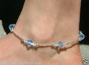 Blu IN Swarovski Cristallo Sposa Spiaggia Matrimonio Argento Cavigliera Nuovo - Foto 1 di 1