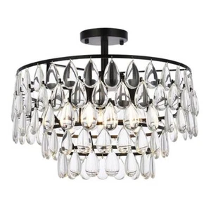 Elegant Lighting Mila 18" Iron and Crystal Flush Mount in Black - Picture 1 of 8