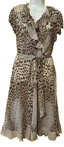 MSK Kleid Animal Print Größe 8 Willa Rüschen Bindegürtel Karriere Frau leicht - Bild 1 von 5