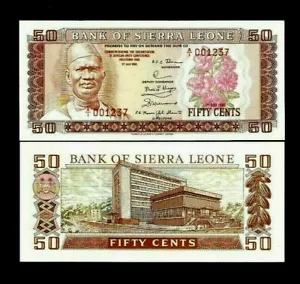 SIERRA LEONE 0.50 CENT 1/2 LEONE P-9 1980 Commemorative UNC RARE MONEY BANK NOTE - Picture 1 of 2