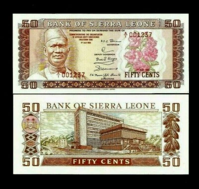 SIERRA LEONE 0.50 CENT 1/2 LEONE P-9 1980 Commemorative UNC RARE MONEY BANK NOTE - Image 1 of 2