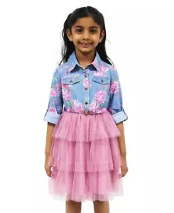 Pink & Violet Toddler & Little Girls Floral-Print Denim Tutu Dress - Blue/rose - Picture 1 of 1