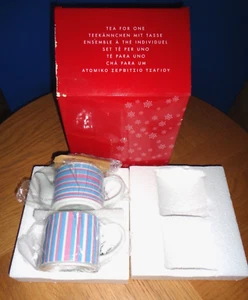 Beautiful Avon Pink & Blue Striped Tea For One Teapot & Mug Set Boxed Unused - Picture 1 of 3