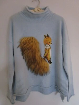 Suéter suéter M imitación difuso cola de zorro azul apliques cuadrados tierno Corea Foto 1 de 4