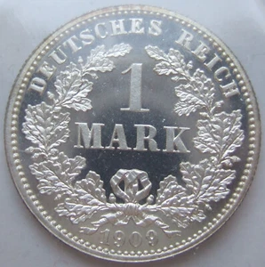 Kabinettstück Deutsches Reich Kaiserreich 1 Mark 1909 J in Polierte Platte - Zdjęcie 1 z 4