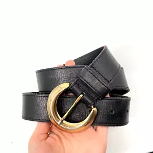 URBAN OUTFITTER women's size M BLACK GENUINE Cow LEATHER BELTS solid gold buckle - Picture 1 of 15
