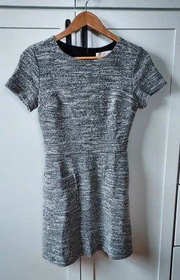 Ann Taylor LOFT Size 0 Dress Black Tweed Short Sleeve Sweater Shift Fit Flare - Image 1 of 4