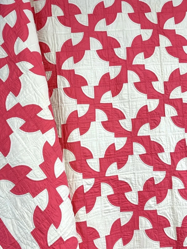 Pretty in Pink! c 1930-40s PA Drunkard's Path QUILT Vintage Never Used! - Image 1 of 3