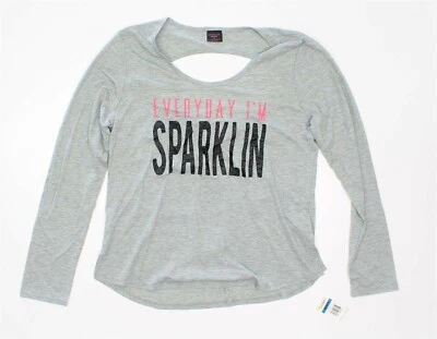 Camisa Top MATERIAL GIRL Active Juniors XL Entrenamiento Espalda Abierta Gris Manga Larga Foto 1 de 3