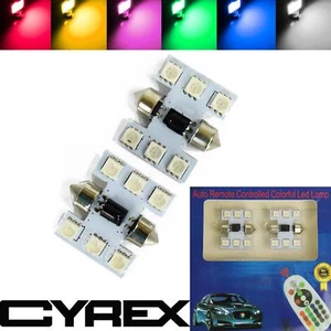 2 PC LED LIGHT BULB CAR INTERIOR RGB REMOTE CONTROL 6 SMD 5050 BULBS CYREX 31MM - Bild 1 von 1