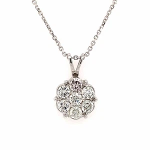1.00 cttw F/SI1 Round Brilliant Cut Diamond Cluster Pendant 14 kt. White Gold - Picture 1 of 2