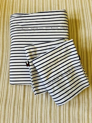 Tommy Hilfiger Full Flat Sheet & 2 Pillowcases, Navy White Stripe, Cotton - Image 1 of 4