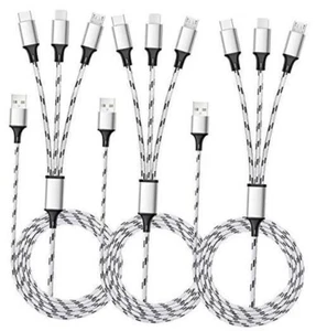 Multi Charging Cable, 5ft 3Pack Multi Charger Cable Nylon Braided Multiple USB - Picture 1 of 8