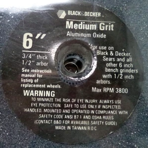 BLACK & DECKER 6" Grinding Wheel 3/4" thick Medium Grit Aluminum Oxide - Picture 1 of 3