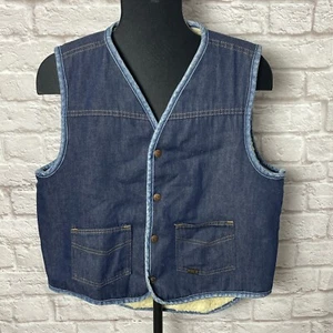 VTG Sears And Roebuck Men's Denim Sherpa Lined Front Pocket Chore Vest Sz L - Picture 1 of 8