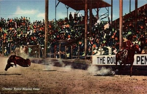 POSTCARD RODEO CHESTER BYERS ROPING STEER - Picture 1 of 2