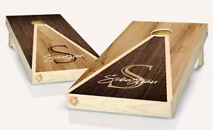 Rustic Wood Monogram Triangle Style Cornhole Board Vinyl Wrap Laminated Sticker - Picture 1 of 5