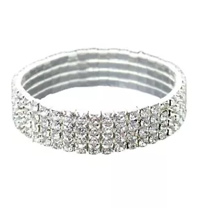 DIAMANTE CRYSTAL RHINESTONE 4 ROW STRETCH BRACELET FOR WOMEN COSTUME JEWELLERY - Picture 1 of 1
