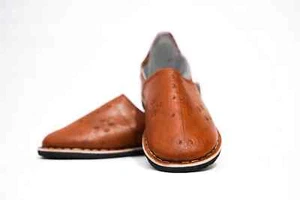Moroccan Babouche Leather Slippers for Men, uthentic Sheepskin Slip-Ons, Comfort - Zdjęcie 1 z 11