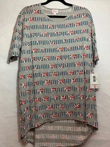 LulaRoe Irma Hi-Lo Tunic Size S Small Gray W/ Patriotic Print NWT - Picture 1 of 3