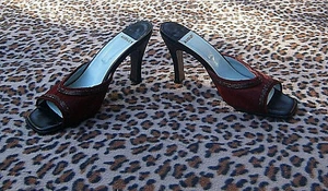 Sandalias de tacón alto vintage Audley Borgoña pelo animal cuero Reino Unido 6,5 UE 40 - Imagen 1 de 12