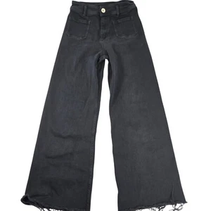 Miou Muse Wide Leg High-Rise Jeans Frayed Hem Black Size M 24x27 90s Y2K Retro - Picture 1 of 9