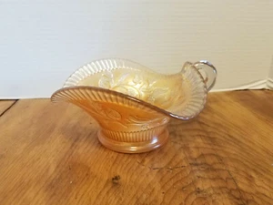 Antiguo Dugan Caléndula Vidrio de Carnaval Viento Flor Volante Plato de Caramelo con Manija - Imagen 1 de 7