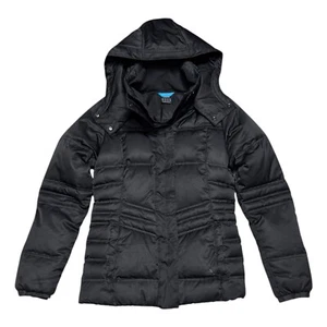 ADIDAS Down Fill Winter Puffer Parka Black Jacket Coat with Hood Womens Small - Picture 1 of 6