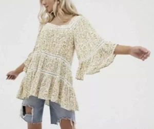 Free People Talk About It Tunic Boho Top Sz XS OB908667 Ivory Gold NWT F5 - Picture 1 of 7