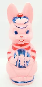 Vintage Plastic Blow Mold 9" Easter Bunny Rabbit w/ Baseball & Hat Cap 1960s - Picture 1 of 8