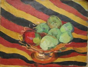 Jarrón de frutas de naturaleza muerta impresionismo pintura al óleo soviética ucraniana URSS - Imagen 1 de 7