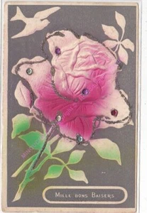 Cpa Gaufree Embossed A Thousand Good Kisses Pink Glitter - Picture 1 of 2