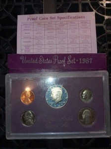 1987 S Proof Set scatola originale e COA 5 monete US Mint SPEDIZIONE GRATUITA - Foto 1 di 11