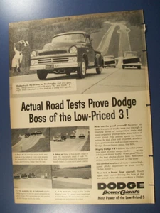 Pubblicità camion Dodge D-100 stepside Pickup mid-size-mag 1957 -"prove test su strada" - Foto 1 di 1