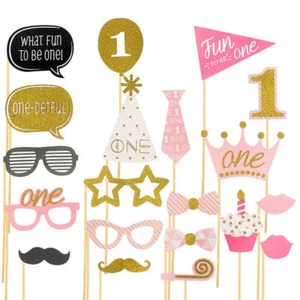 20x Photo Booth Props Baby Shower Pink Girl 1st First Birthday Party Decoration - Imagen 1 de 3