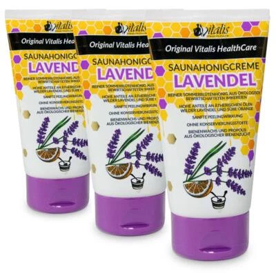 VITALIS HEALTHCARE 3x Vitalis Saunahonigcreme Lavendel je 120 ml Tube Saunacreme Sauna Spa Peeling