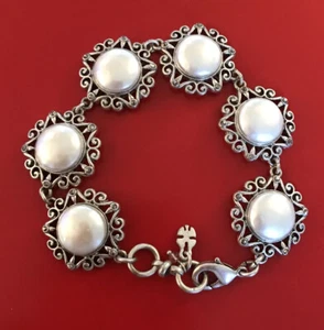 LUCKY BRAND FAUX PEARL LINK BRACELET - SILVER - Picture 1 of 4