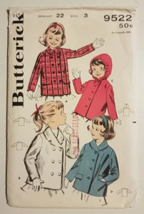 B-9522 Vintage Girls' Jacket Sewing Pattern Butterick Size 3 Complete - Picture 1 of 3