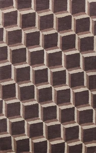 DARK BROWN Modern Geometric Oriental Area Rug Hand-tufted Wool Contemporary 5x8 - Picture 1 of 12