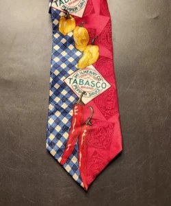 Tabasco Necktie Men's Tie Hot Sauce All Over Print 100% Silk Peppers - Picture 1 of 3