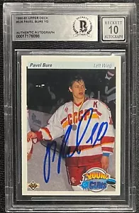 PAVEL BURE SIGNIERT 1990 UPPER DECK YOUNG GUNS ROOKIE BECKETT AUTO GRADE 10 098 - Bild 1 von 2