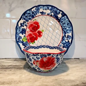 THE PIONEER WOMAN HERITAGE FLORAL DINNER PLATE & BOWL SET OF 2 GENTLY USED - Picture 1 of 12