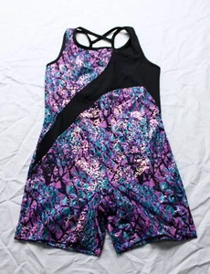 Rainbeau Moves Girls' Asymmetrical Serpent Print Tank Biketard MP9 Purple Medium - Picture 1 of 3