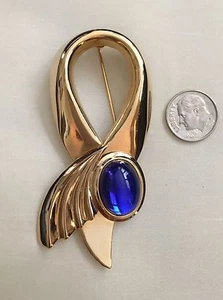 Spilla vintage tono oro con bellissimo accento di perline blu - Foto 1 di 2